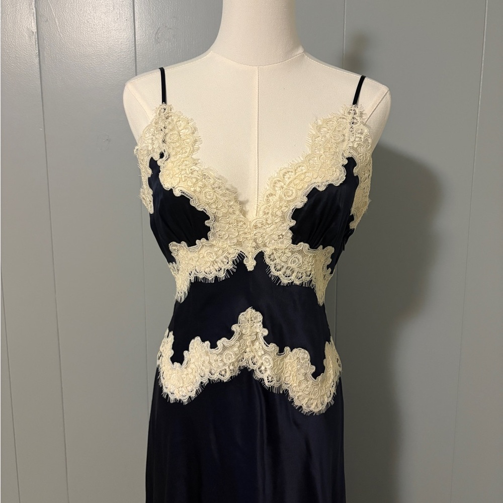 NEW Doen Obelia Navy Silk Lace Trim Dress Bias Cut Midi Romantic Luxury Small - Picture 4 of 16